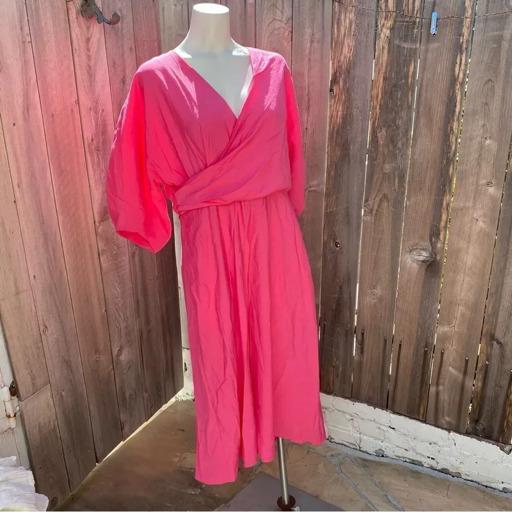 COS Pink A-Line Midi Dress with Dolman Sleeves size medium